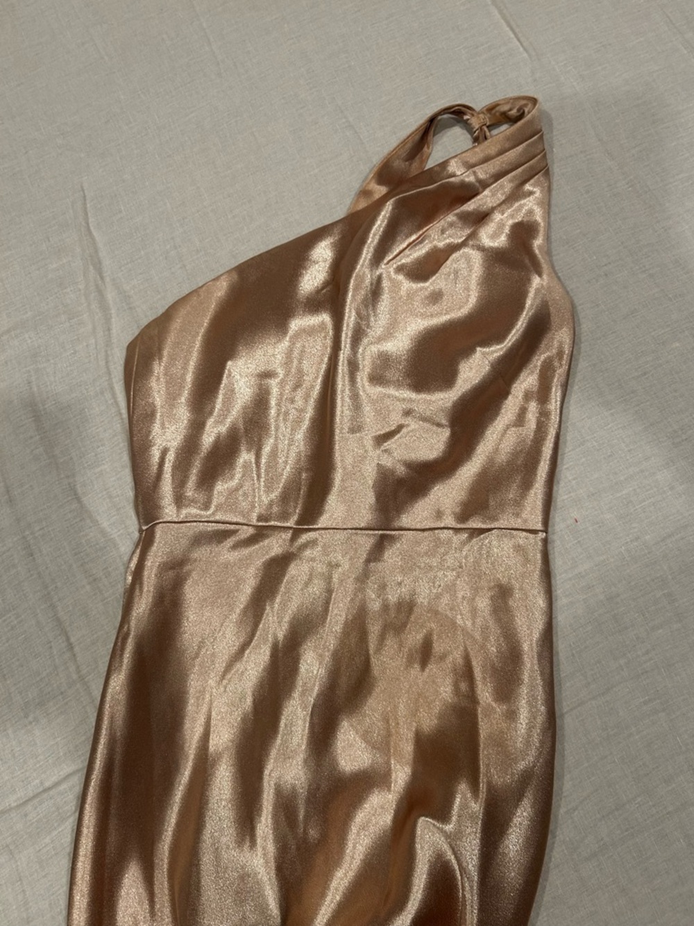 Jenny Yoo One-Shoulder Satin Gown in Champagne Gold size 6 - Picture 2 of 3